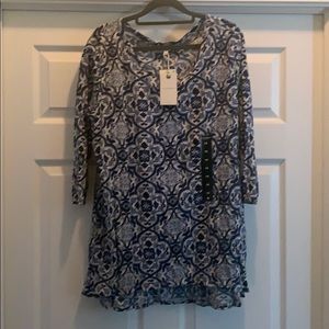 Navy mandala print tunic top 3/4 sleeves 1X NWT